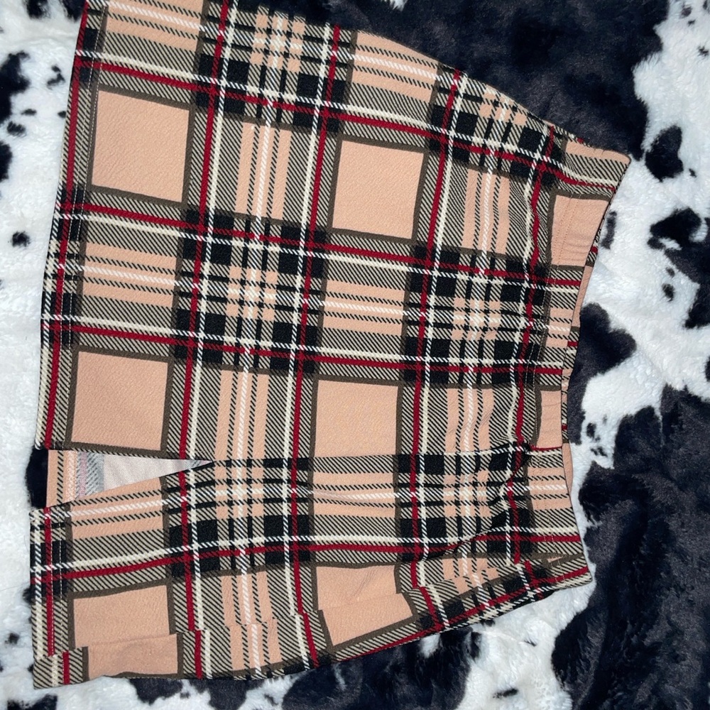Plaid Mini Skirt in Tan and Black